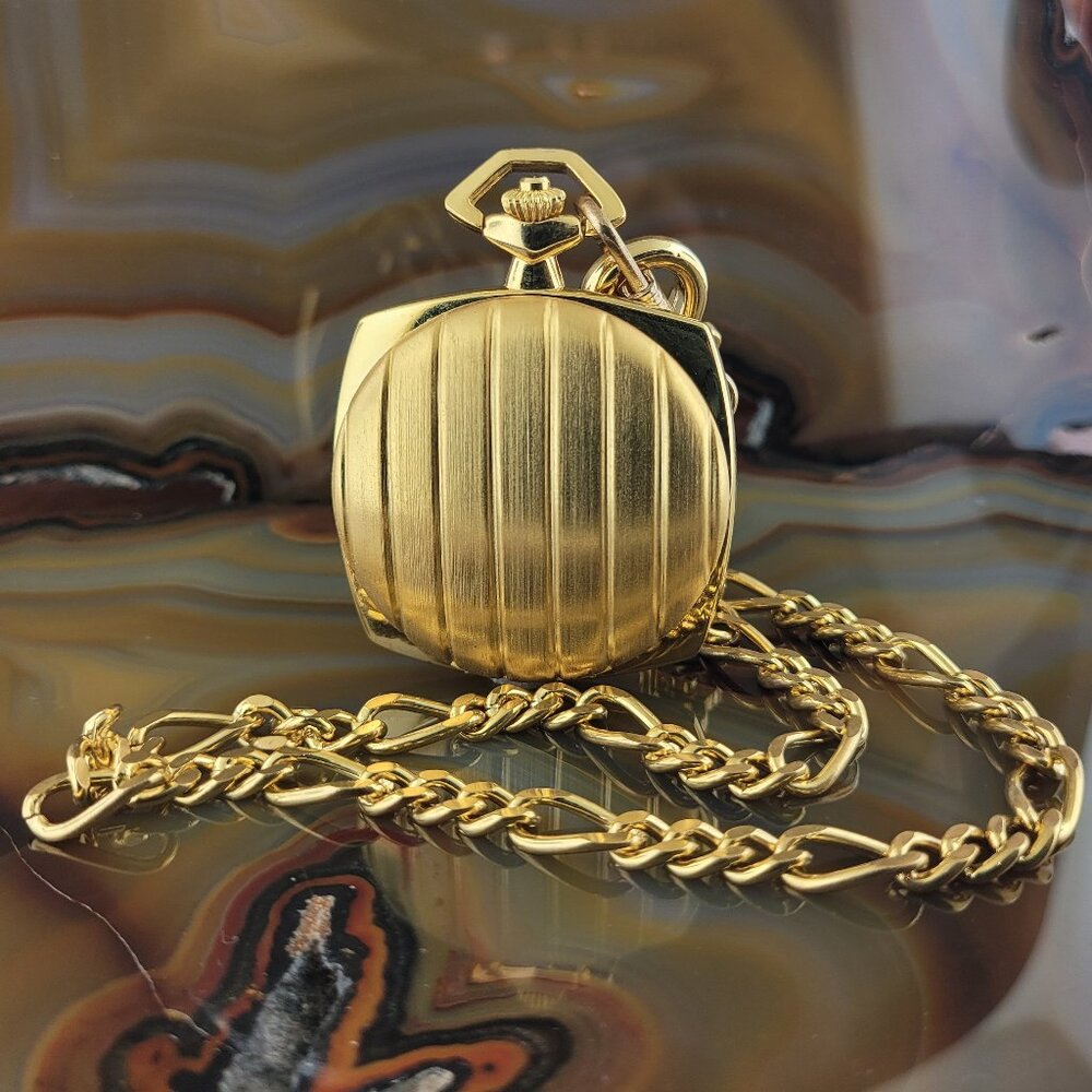 BENRUS Gold Pinstripe Square Pocket Watch